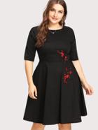Romwe Plum Blossom Embroidered Applique Dress