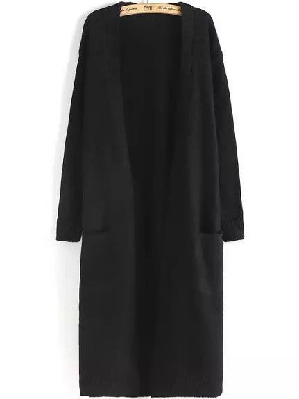 Romwe Long Sleeve Pockets Loose Black Cardigan