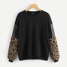 Romwe Contrast Sequin Leopard Pullover