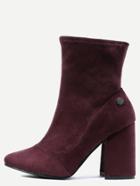 Romwe Burgundy Suede Point Toe High Heel Boots