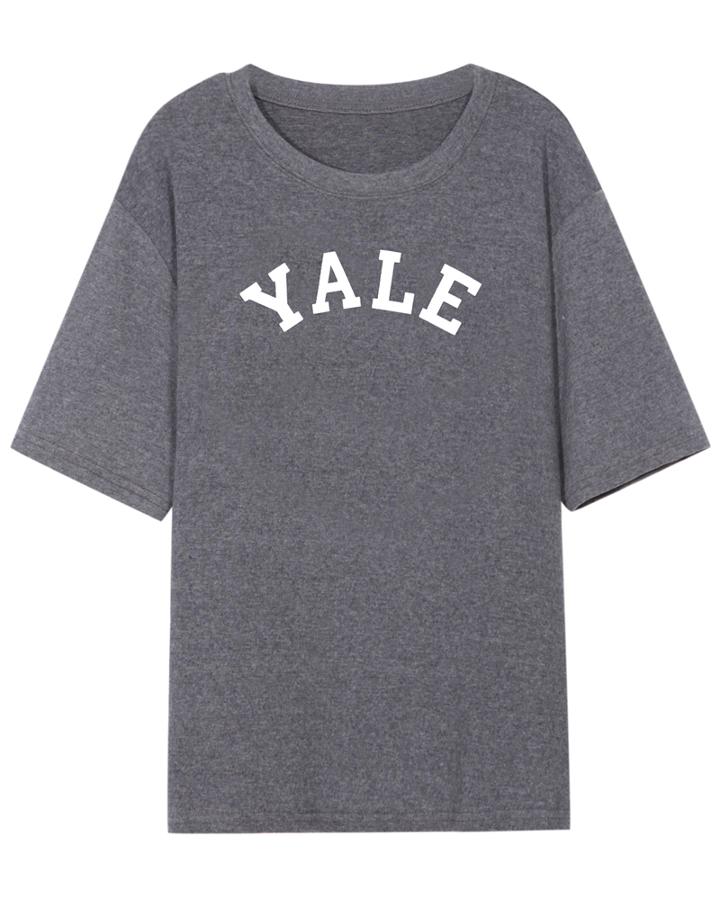 Romwe Round Neck Letters Print Dark Grey T-shirt