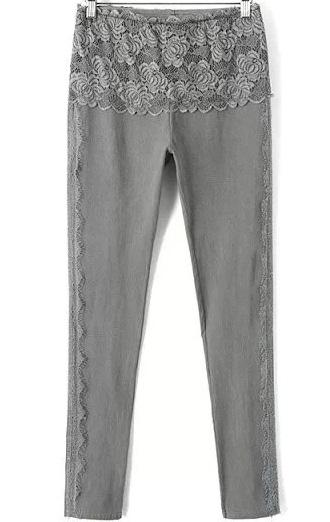 Romwe Lace Insert Slim Grey Legging