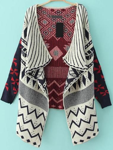 Romwe Geometric Print Navy Cardigan