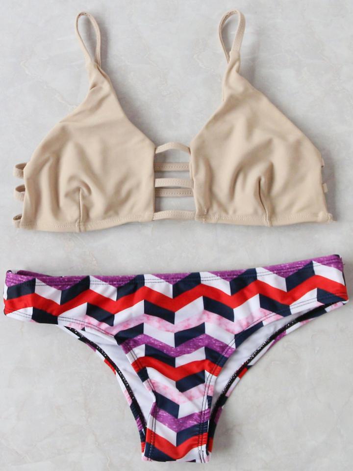 Romwe Geometric Print Strappy Bikini Set