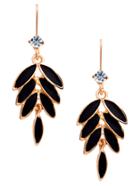 Romwe Black Leaves Rhinestone Embellished Golden Drop Earrings