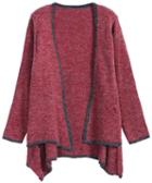 Romwe Contrast Trims Loose Red Cardigan