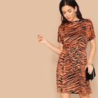Romwe Self Belted Zebra Print Dress