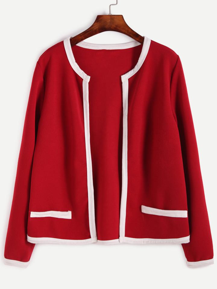 Romwe Red Contrast Trim Short Coat