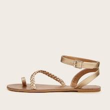 Romwe Toe Ring Ankle Strap Braided Detail Sandals