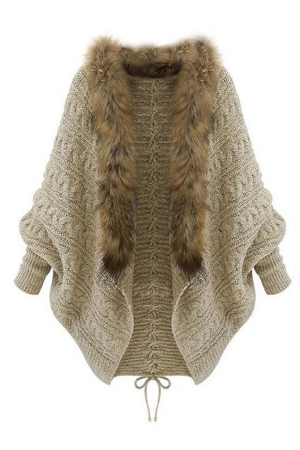 Romwe Fuax Fur Embellished Apricot Cardigan