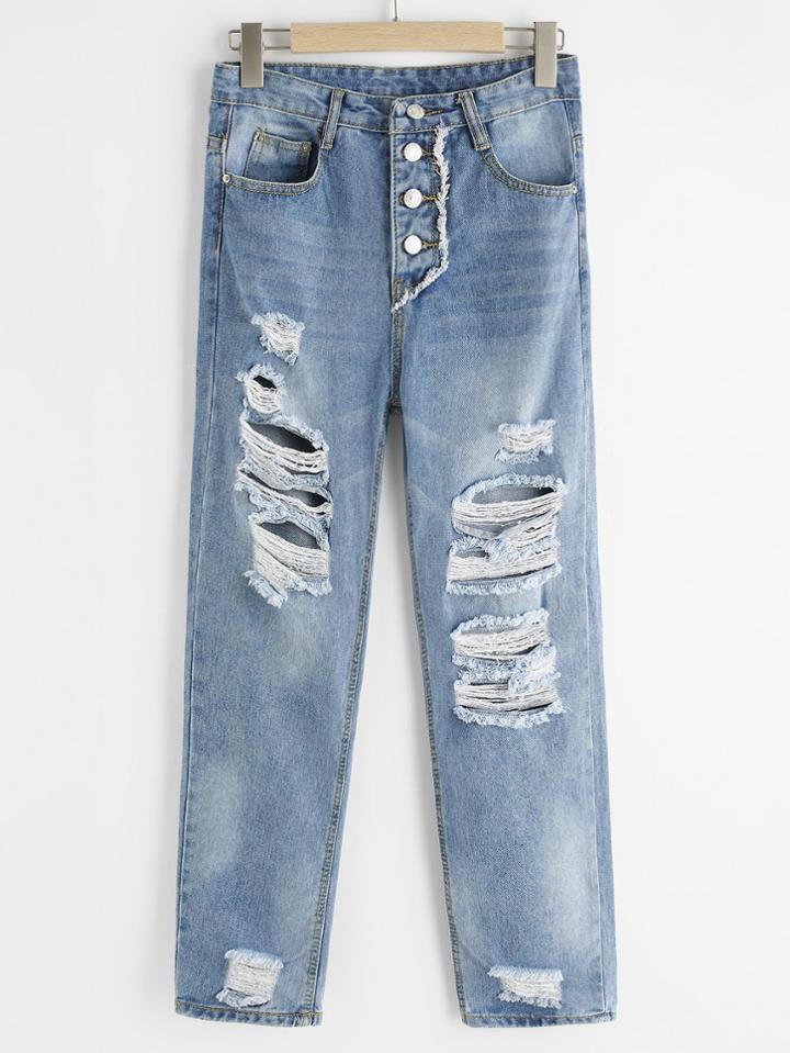 Romwe Destroyed Single Breasted Jeans