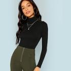 Romwe Turtle Neck Slim Fit Solid Top