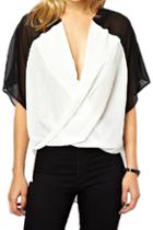 Romwe V-neck Color Block Loose Chiffon Blouse