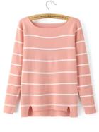 Romwe Pink Striped Dip Hem Sweater