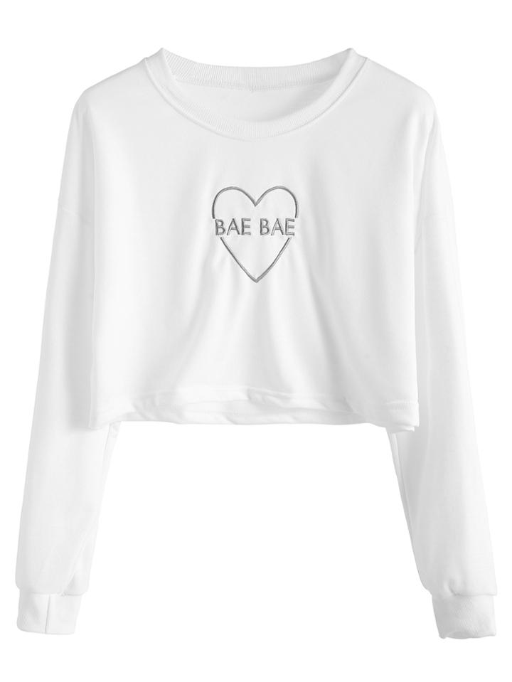 Romwe White Dropped Shoulder Seam Embroidered Crop T-shirt