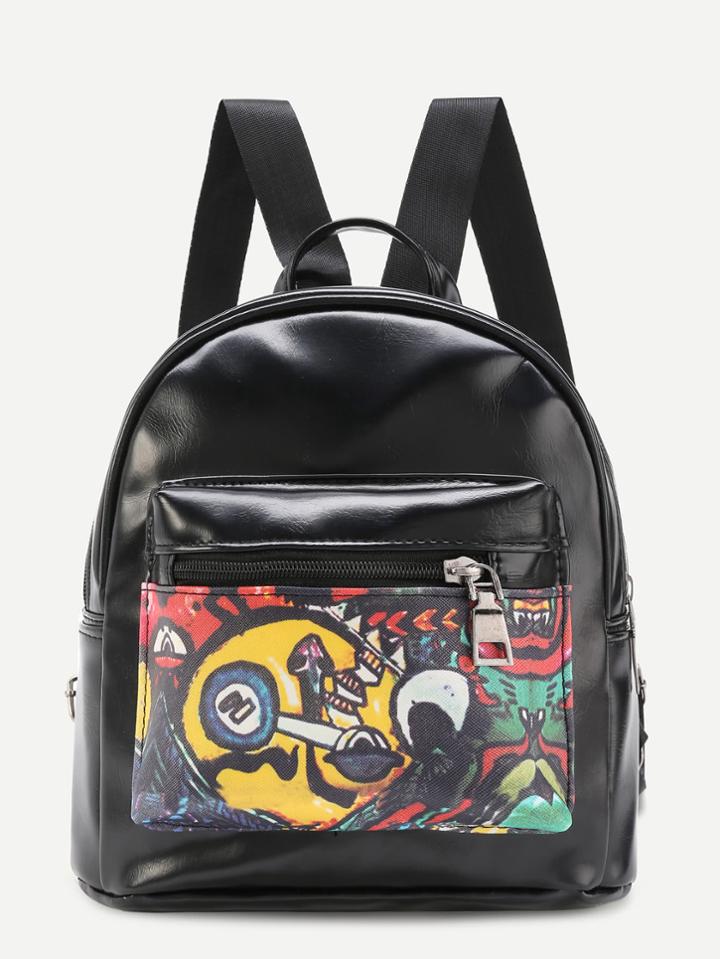 Romwe Graffiti Print Pu Backpack