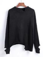 Romwe Asymmetrical Hem Ripped Sweater
