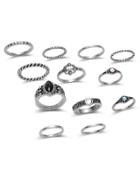 Romwe Antique Silver Engraved Ring Set