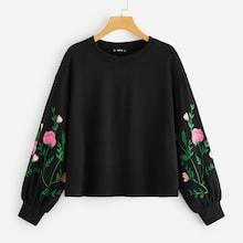 Romwe Botanical Print Sleeve Sweatshirt