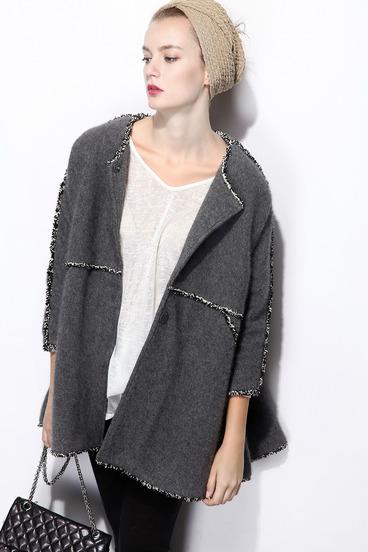 Romwe Fringe Loose Grey Coat