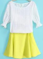 Romwe Round Neck Ruffle Top With Pockets Shorts