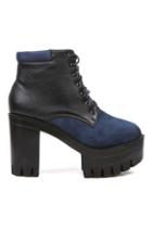 Romwe Shoes Lace Blue Chunky Heels