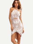 Romwe Cutout Asymmetric Lace Bodycon Dress - White