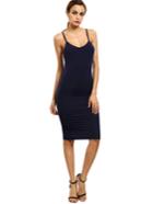 Romwe Navy Spaghetti Strap Sheath Dress