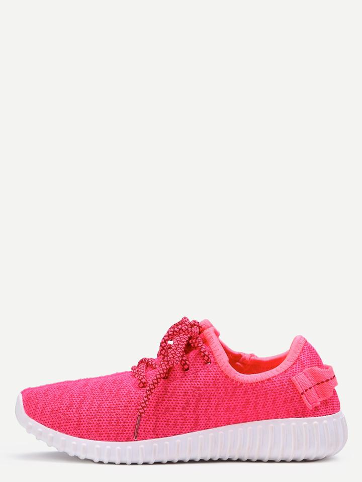 Romwe Rose Red Breathable Mesh Lace Up Casual Shoes