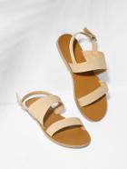 Romwe Peep Toe Pu Flat Sandals