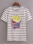 Romwe Striped Sequin French Fries T-shirt