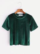 Romwe Green Split Back Velvet T-shirt