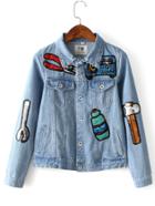 Romwe Light Blue Button Front Sequined Jacket