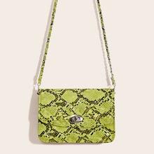 Romwe Twist Lock Snakeskin Print Crossbody Bag