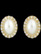 Romwe Gold Diamond Pearl Stud Earrings