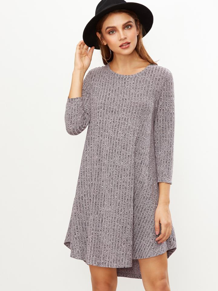 Romwe Grey Marled Knit Ribbed Swing Dress