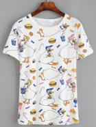 Romwe White Cartoon Duck Print T-shirt