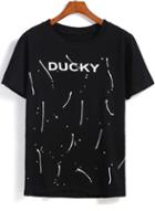 Romwe Black Short Sleeve Ducky Print T-shirt