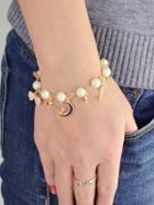 Romwe Star Moon Charm Pearl Bracelet