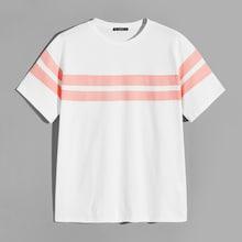 Romwe Guys Striped Panel Tee