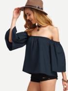 Romwe Navy Off The Shoulder Top