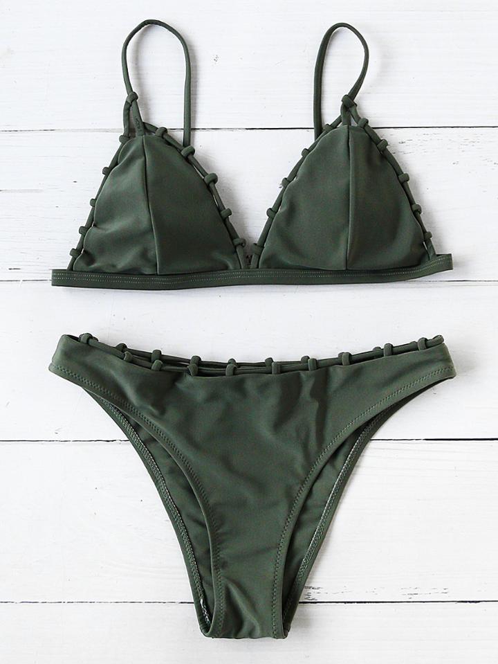 Romwe Woven Strap Triangle Bikini Set