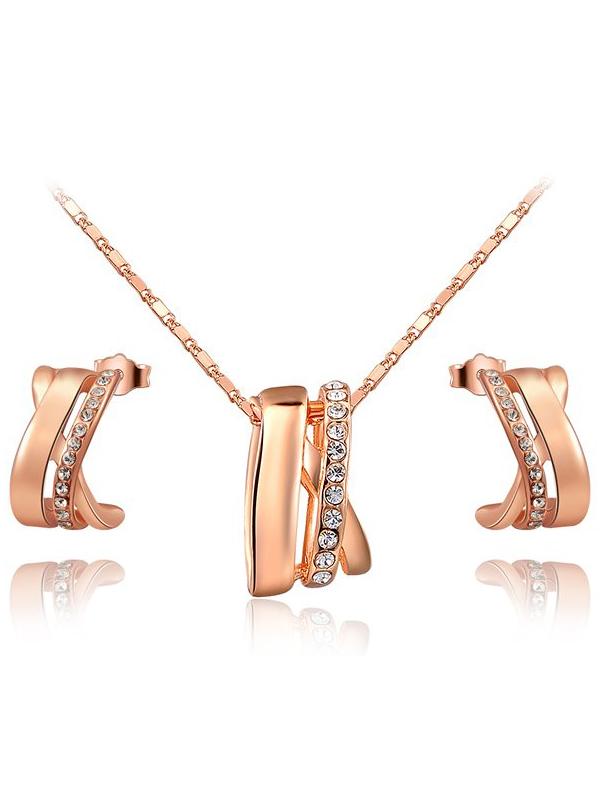 Romwe Gold Crystal Fence Necklace With Earrings