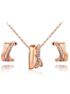 Romwe Gold Crystal Fence Necklace With Earrings
