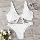 Romwe Knot Front Top With Criss Cross Bikini
