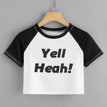 Romwe Raglan Sleeve Letter Print Crop Tee