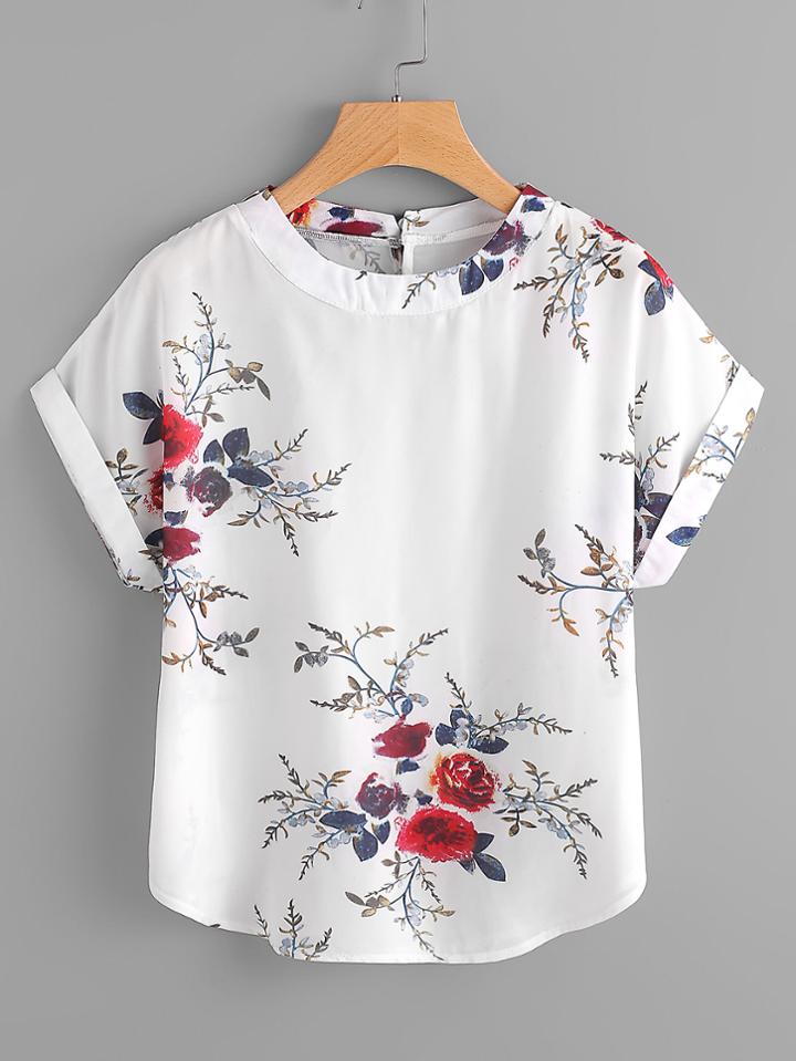 Romwe Dolman Sleeve Rolled Cuff Top