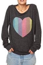 Romwe Romwe Rainbow Heart Print Long Sleeved Grey Sweatshirts