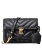 Romwe Chevron Quilted Flap Bag - Black