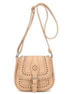 Romwe Laser-cut Buckle Strap Saddle Bag - Beige